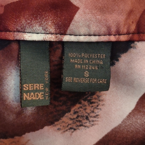 SERE NADE Abstract Print Peplum Blouse Black Cream Gold Dusty Pink - Picture 6 of 12